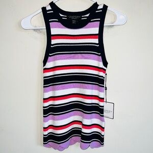 NWT Laundry by Shelli Segal Striped Knit Tank Top Scallop Hem Size Small